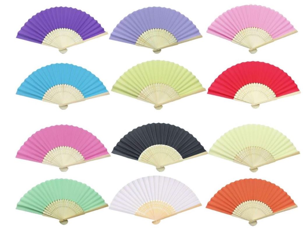 Bambu Kağıt Yelpaze 12 adet Karışık Renkler
